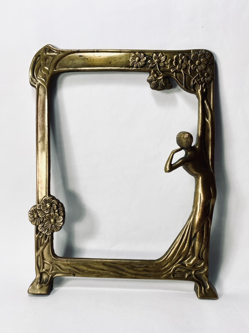 Art Nouveau Brass Lady by the Lake Decorative Photo or Mirror Frame